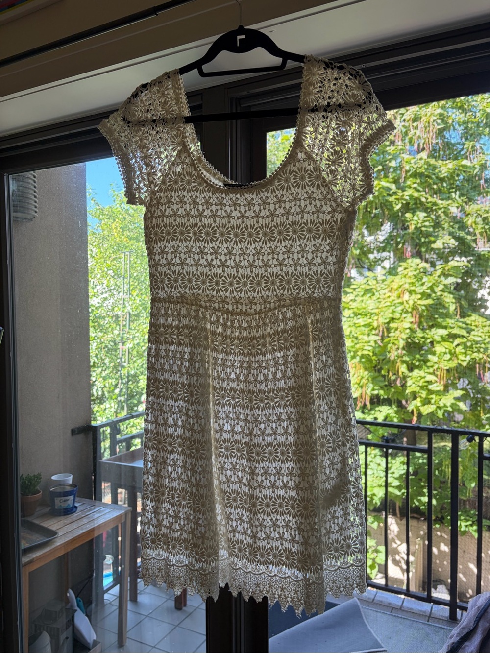 Zara White Crochet Lace Cap-Sleeve Dress